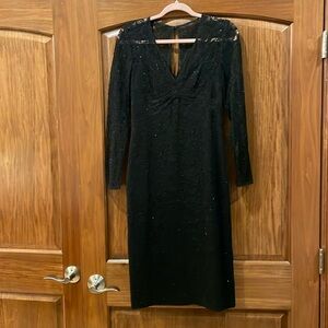 Vintage Talbots Evening Sequin Rhinestone Lace Black Midi Dress Size 4